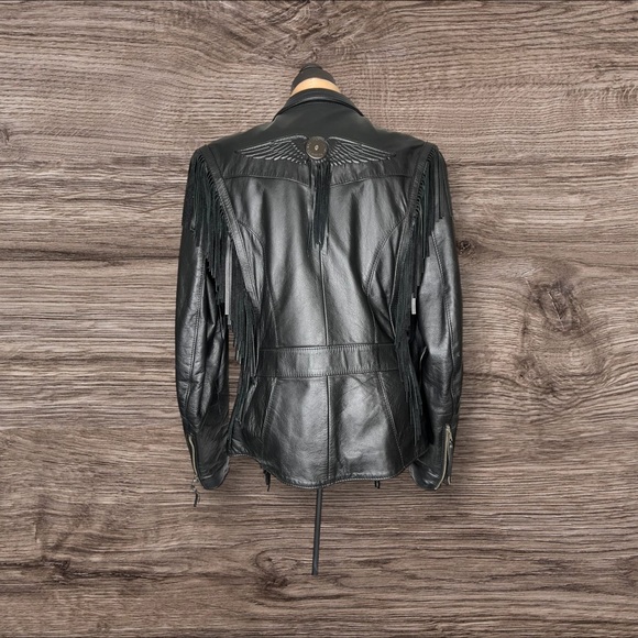 Harley Davidson Women's Heavy Leather Western Fringe Jacket Medium Made In USA - Picture 7 of 11